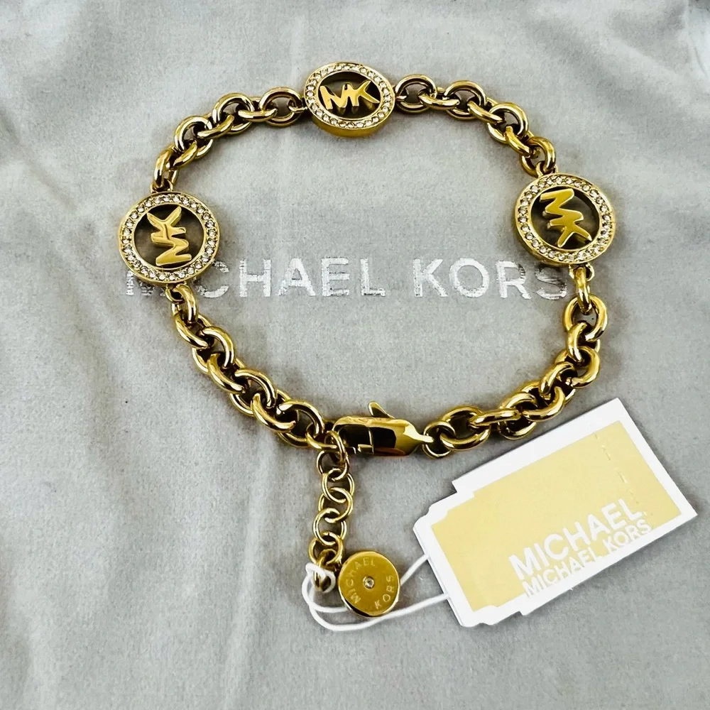 Michael Kors Fulton Logo Bracelet Yellow Gold Crystals - Picture 5 of 11